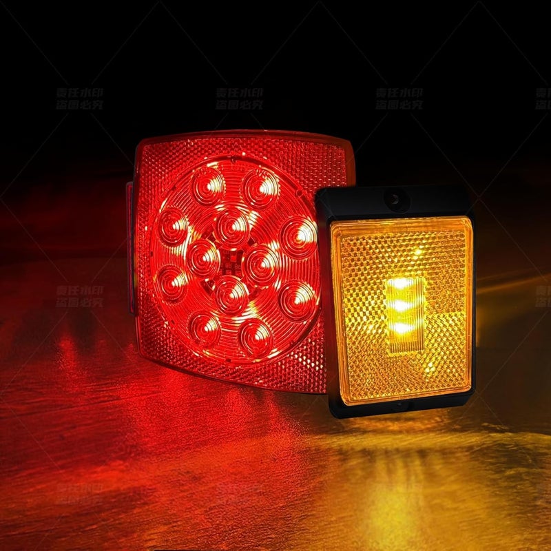 fouwick LED Red Tail Trailer Light kit, Wiring Harness 12V Waterproof Submersible Side Marker Stop Brake Turn Signal Reverse For Bus Lorry Camper Boat Truck RV Pickup Golf Cart Motorcycle(Light kit) - Image 4